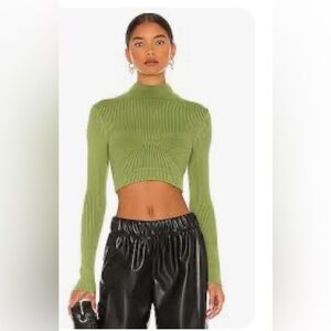 NBD Midori Turtleneck sweater in green plaited rib size small